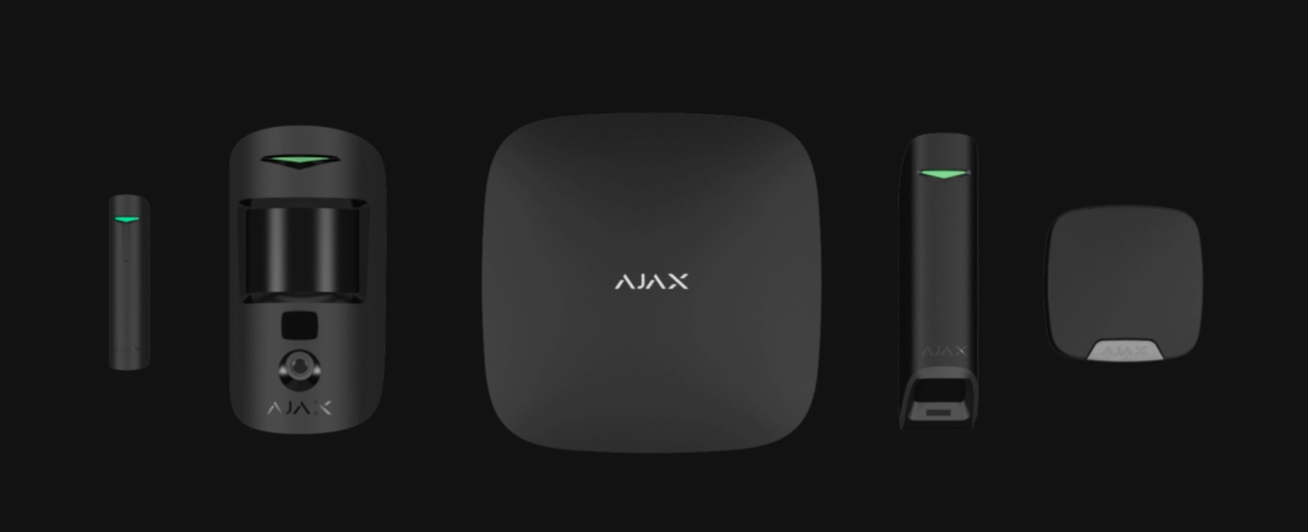 ajax alarmsysteem met hub, screenprotector, overstromingsdetector en bewegingsmelder